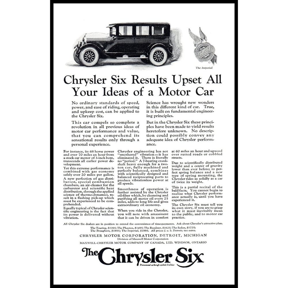 1924 Chrysler The Imperial Antique Car Vintage Print Ad Man Cave Wall Art Photo
